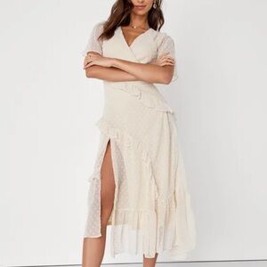 Lulus Next to You Cream Swiss Dot Ruffled Midi Dress